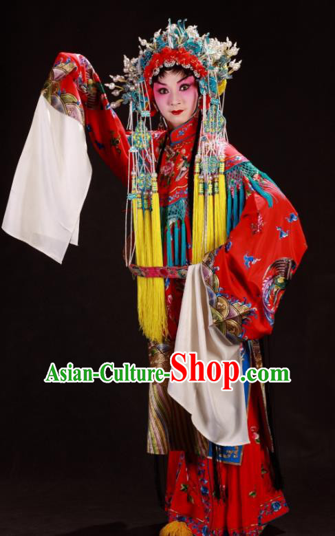 Chinese Sichuan Opera Hua Tan Garment Costumes and Hair Accessories Qing Yun Palace Traditional Peking Opera Queen Xi Hui Red Dress Apparels