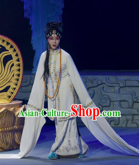 Chinese Sichuan Opera Distress Maiden Garment Costumes and Hair Accessories Qing Yun Palace Traditional Peking Opera Actress Dress Queen Xi Hui Apparels