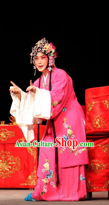 Chinese Sichuan Opera Young Female Rosy Garment Costumes and Hair Accessories Yu He Qiao Traditional Peking Opera Actress Rosy Dress Diva Apparels