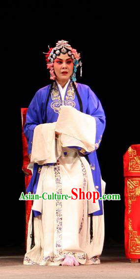 Chinese Sichuan Opera Rich Consort Garment Costumes and Hair Accessories Yu He Qiao Traditional Peking Opera Dame Blue Dress Apparels