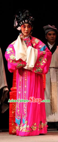 Chinese Sichuan Opera Young Female Ke Baozhu Garment Costumes and Hair Accessories Yu He Qiao Traditional Peking Opera Actress Rosy Dress Hua Tan Apparels