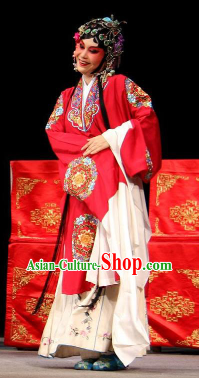 Chinese Sichuan Opera Young Woman Garment Costumes and Hair Accessories Yu He Qiao Traditional Peking Opera Hua Tan Red Dress Actress Apparels