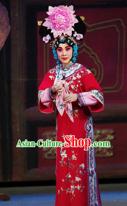 Chinese Beijing Opera Hua Tan Apparels Costumes and Headdress Xiang Jiuxiao Traditional Peking Opera Qing Dynasty Noble Consort Dress Garment