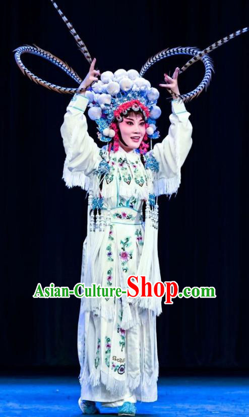 Chinese Sichuan Opera Goddess Bai Shan Garment Costumes and Hair Accessories Ren Jian Hao Traditional Peking Opera Hua Tan Dress Diva Apparels