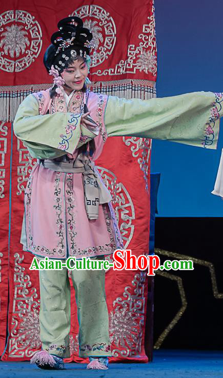 Chinese Sichuan Opera Maid Lady Garment Costumes and Hair Accessories Ci Tang Chen Traditional Peking Opera Servant Girl Dress Apparels