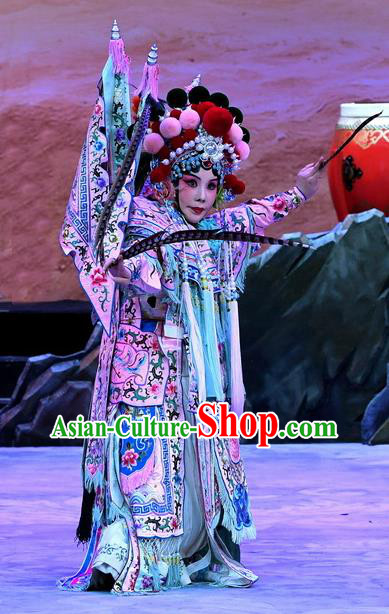 Chinese Beijing Opera Female General Kao Armor Suit with Flags Apparels Costumes and Headpieces Traditional Peking Opera Mrs Anguo Swordswoman Liang Hongyu Garment