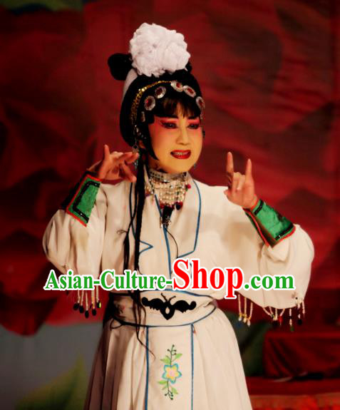 Chinese Sichuan Opera Diva Garment Costumes and Hair Accessories Dou E Yuan Traditional Peking Opera Tsing Yi Dress Distress Female Apparels