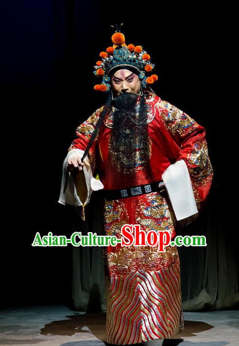 Mrs Anguo Chinese Peking Opera Official Han Shizhong Garment Costumes and Headwear Beijing Opera Elderly Male Apparels Embroidered Robe Clothing