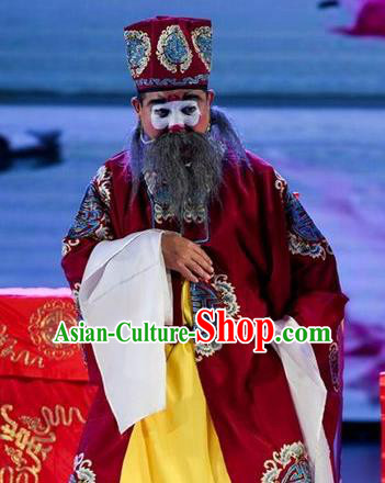 He Zhu Pei Chinese Sichuan Opera Landlord Jin Sanguan Apparels Costumes and Headpieces Peking Opera Elderly Male Garment Ministry Councillor Clothing
