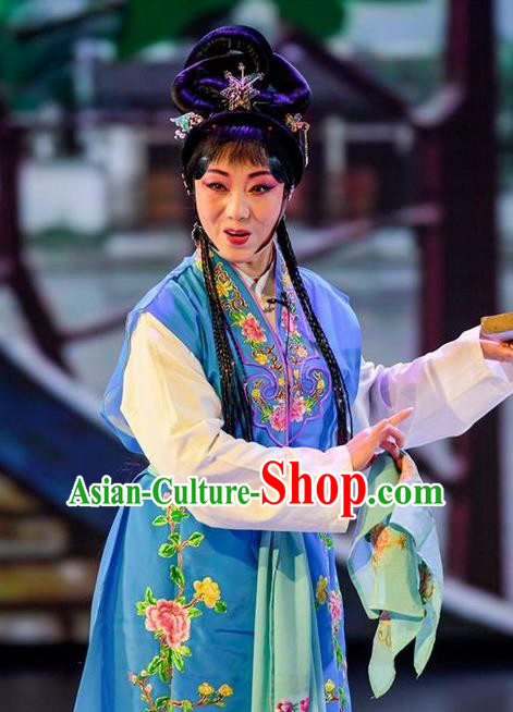 Chinese Sichuan Opera Servant Girl Garment Costumes and Hair Accessories He Zhu Pei Traditional Peking Opera Maid Lady He Zhu Dress Xiaodan Apparels