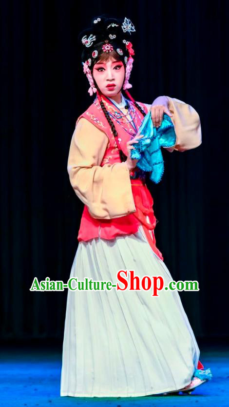 Chinese Sichuan Opera Maid Lady Chun Cao Garment Costumes and Hair Accessories Traditional Peking Opera Servant Girl Dress Xiaodan Apparels