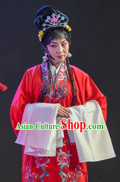 Chinese Sichuan Opera Bride Garment Costumes and Hair Accessories He Zhu Pei Traditional Peking Opera Hua Tan He Zhu Dress Actress Apparels