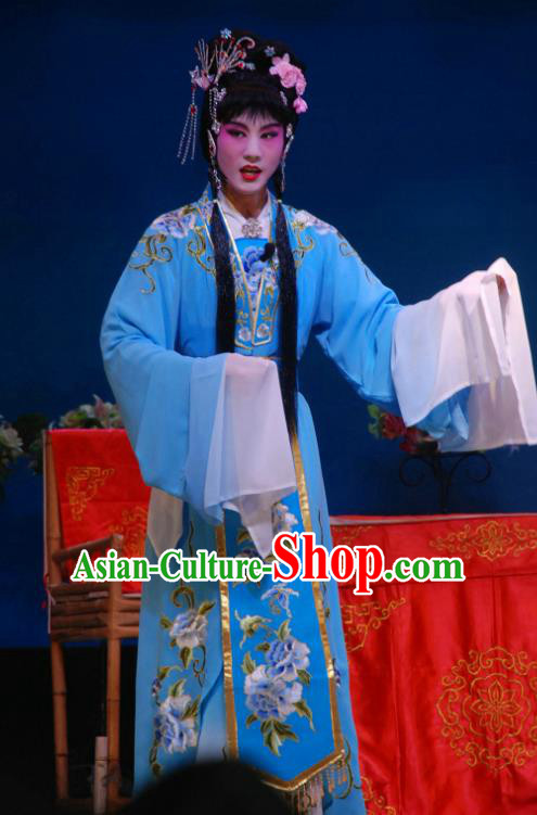 Chinese Sichuan Opera Actress Zhu Yingtai Garment Costumes and Hair Accessories Fang You Traditional Peking Opera Hua Tan Dress Young Lady Apparels