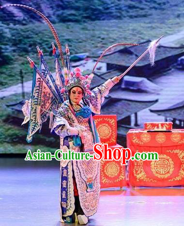 Yuan Men Zhan Zi Chinese Sichuan Opera General Yang Zongbao Apparels Costumes and Headpieces Peking Opera Military Officer Garment Kao Clothing with Flags