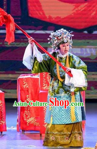 Chinese Sichuan Opera Noble Dame Garment Costumes and Hair Accessories Yuan Men Zhan Zi Traditional Peking Opera Laodan Dress Dowager Countess She Saihua Apparels