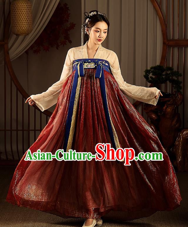 Chinese Tang Dynasty Hanfu Dress Traditional Apparels Ancient Drama Civilian Lady Historical Costumes Complete Set for Women