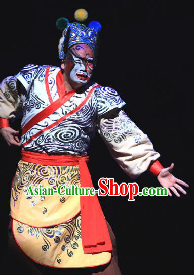 Love Bell Tower Chinese Peking Opera Wusheng Garment Costumes and Headwear Beijing Opera Ugly Servant Apparels Clown Clothing