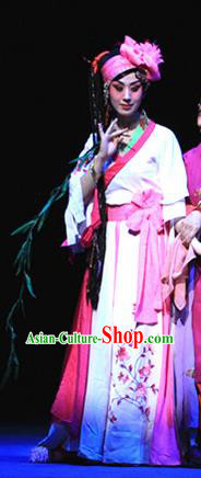 Chinese Beijing Opera Hua Tan Ai Liya Apparels Costumes and Headpieces Traditional Peking Opera Love Bell Tower Young Lady White Dress Garment
