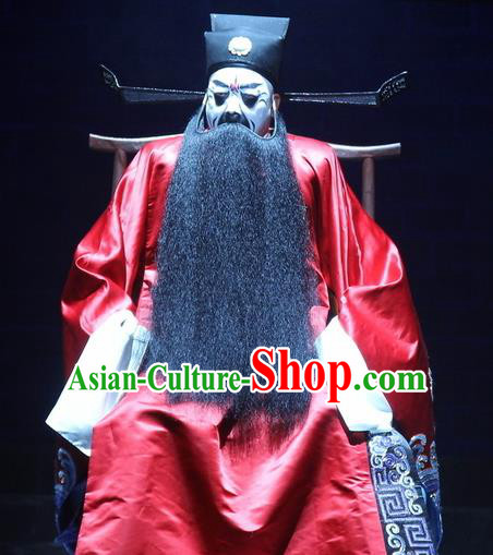 Love Bell Tower Chinese Peking Opera Laosheng Official Garment Costumes and Headwear Beijing Opera Elderly Male Red Apparels Clothing