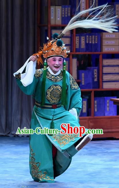 Zhu Lianxiu Chinese Peking Opera Elderly Man Garment Costumes and Headwear Beijing Opera Eunuch Apparels Green Clothing