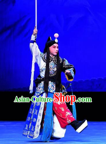 Luo Cheng Chinese Peking Opera Swordsman Garment Costumes and Headwear Beijing Opera Martial Male Apparels Takefu Clothing