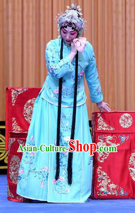 Chinese Beijing Opera Actress Kang Shi Apparels Costumes and Headpieces Gold Turtle Fishing Traditional Peking Opera Young Female Dress Garment