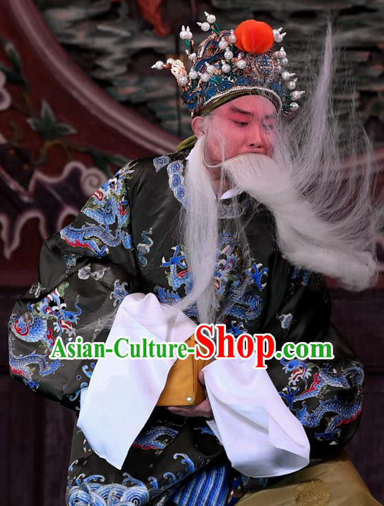 Hong Zong Lie Ma Chinese Peking Opera Elderly Male Garment Costumes and Headwear Beijing Opera Chancellor Wang Yun Apparels Official Clothing