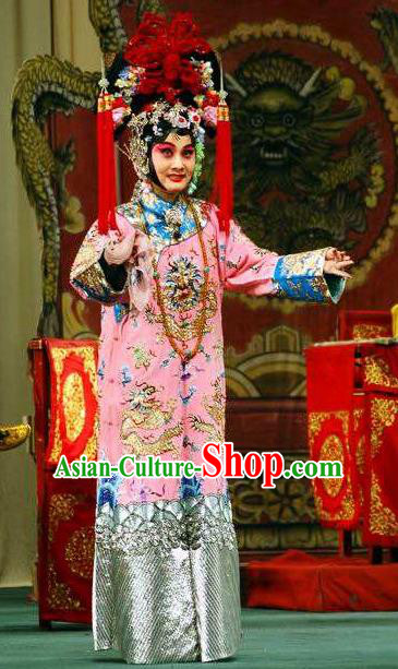 Chinese Beijing Opera Hua Tan Apparels Costumes and Headdress Hong Zong Lie Ma Traditional Peking Opera Actress Dress Princess Daizhan Garment