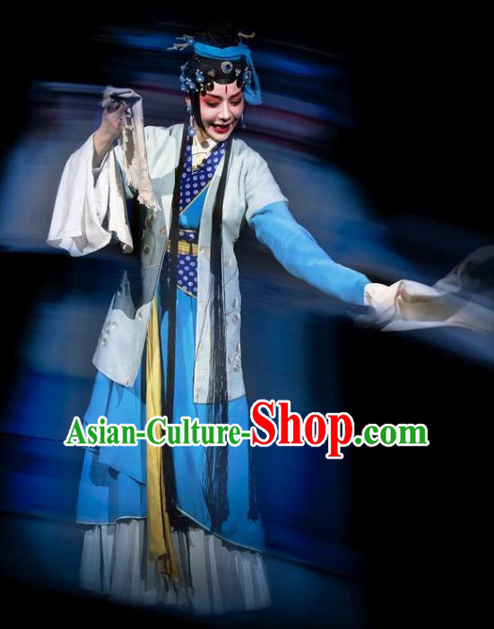 Chinese Beijing Opera Village Girl Apparels Costumes and Headdress Xin Zhui Traditional Peking Opera Actress Country Woman Dress Garment