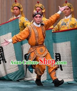 Changban Po Hanjin Kou Chinese Peking Opera Martial Male Garment Costumes and Headwear Beijing Opera Wusheng Apparels Takefu Clothing