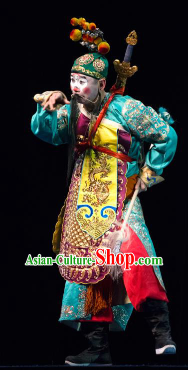 Changban Po Hanjin Kou Chinese Peking Opera Figurant Wusheng Garment Costumes and Headwear Beijing Opera Martial Male Apparels Clothing