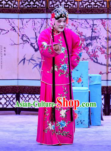 Chinese Beijing Opera Ugly Woman Apparels Costumes and Headdress Sister Thirteen Traditional Peking Opera Rosy Dress Garment