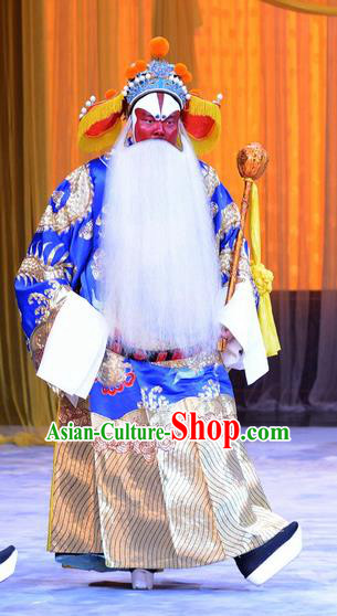 Da Bao Guo Er Jin Gong Chinese Peking Opera Elderly Male Garment Costumes and Headwear Beijing Opera Lord Apparels Official Xu Yanzhao Clothing