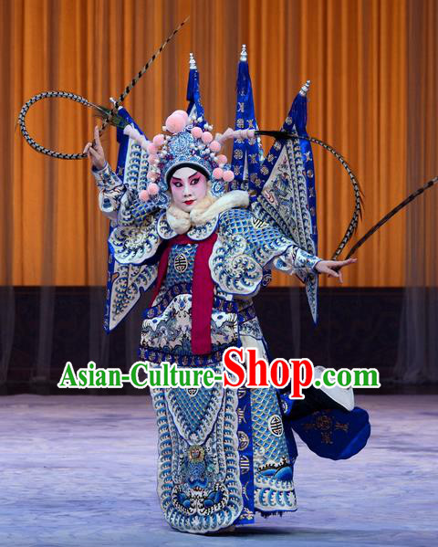 Da Ying Jie Lie Chinese Peking Opera General Kao Armor Suit with Flags Garment Costumes and Headwear Beijing Opera Takefu Kuang Zhong Apparels Clothing