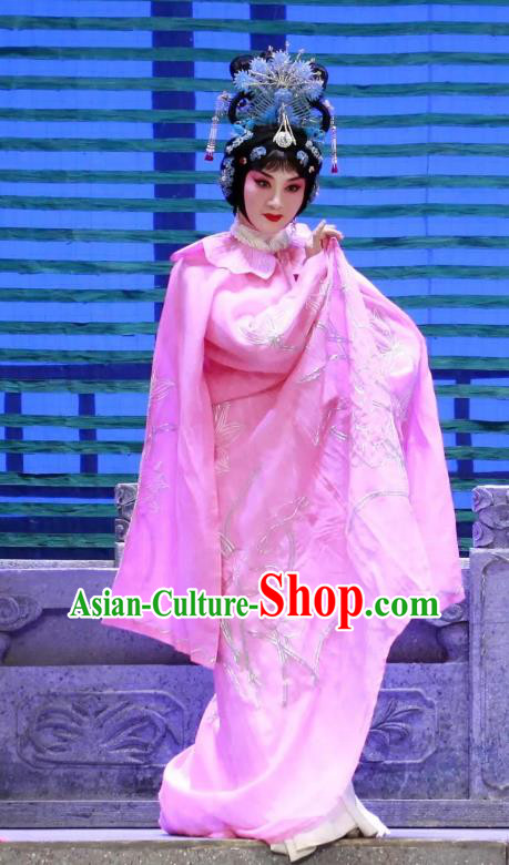 Chinese Beijing Opera Imperial Consort Apparels Costumes and Headpieces Tai Zhen Wai Zhuan Traditional Peking Opera Actress Garment Hua Tan Pink Dress