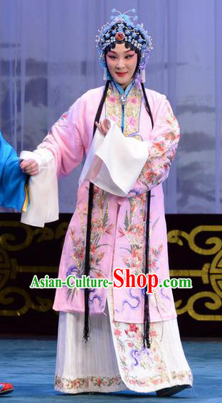 Chinese Beijing Opera Actress Han Xiangling Apparels Costumes and Headdress The Unicorn Purse Traditional Peking Opera Noble Lady Pink Dress Garment