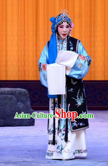 Chinese Beijing Opera Tsing Yi Apparels Costumes and Headpieces Chun Qiu Pei Traditional Peking Opera Actress Jiang Qiulian Dress Garment