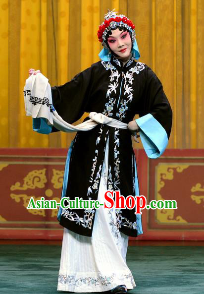 Chinese Beijing Opera Young Female Apparels Costumes and Headpieces Obsessed Dream Traditional Peking Opera Tsing Yi Black Dress Garment