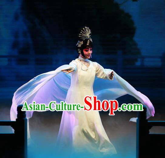 Chinese Beijing Opera Goddess Apparels Costumes and Headpieces Mei Lan Ni Chang Traditional Peking Opera Imperial Consort Yang Dress Diva Garment