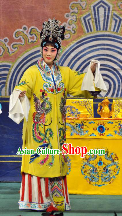 Chinese Beijing Opera Diva Xi Shi Apparels Costumes and Headdress Traditional Peking Opera Actress Yellow Dress Imperial Consort Garment