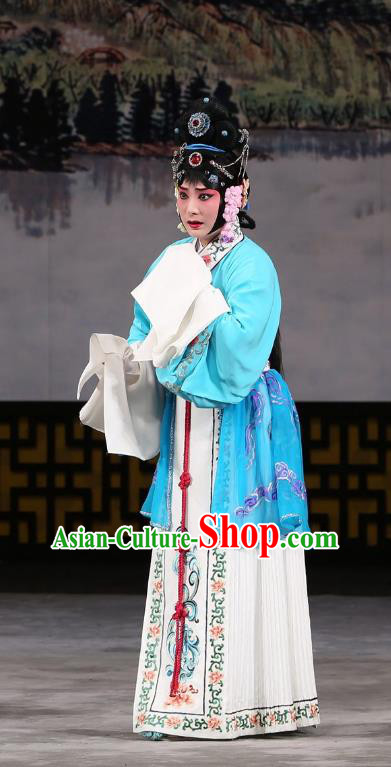 Chinese Beijing Opera Country Woman Xi Shi Apparels Costumes and Headdress Traditional Peking Opera Hua Tan Dress Young Female Garment