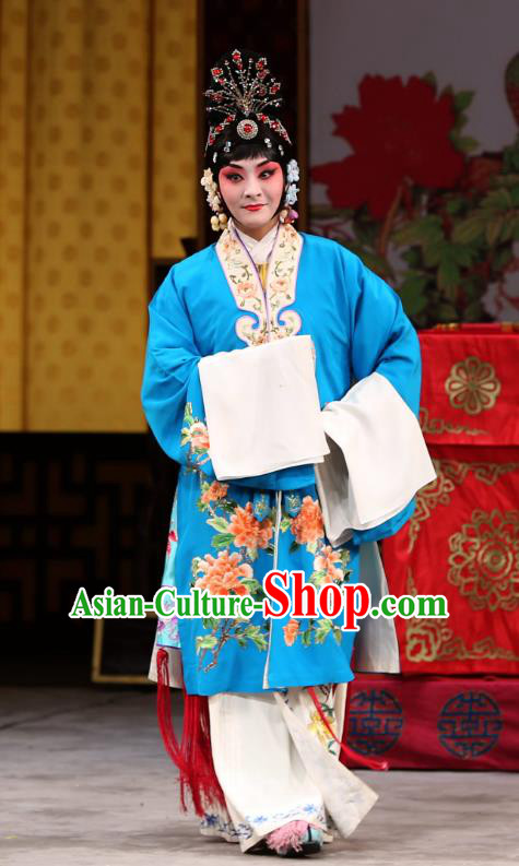 Chinese Beijing Opera Young Female Apparels Costumes and Headdress Traditional Peking Opera Xi Shi Diva Xuan Bo Dress Garment