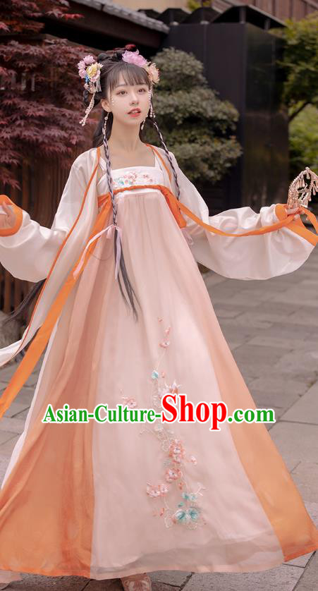 Traditional Chinese Ancient Tang Dynasty Noble Lady Apparels Historical Costumes Royal Princess Embroidered Hanfu Dress Complete Set