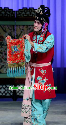 Chinese Beijing Opera Xiaodan Apparels Costumes and Headdress The Unicorn Purse Traditional Peking Opera Maidservant Mei Xiang Dress Garment