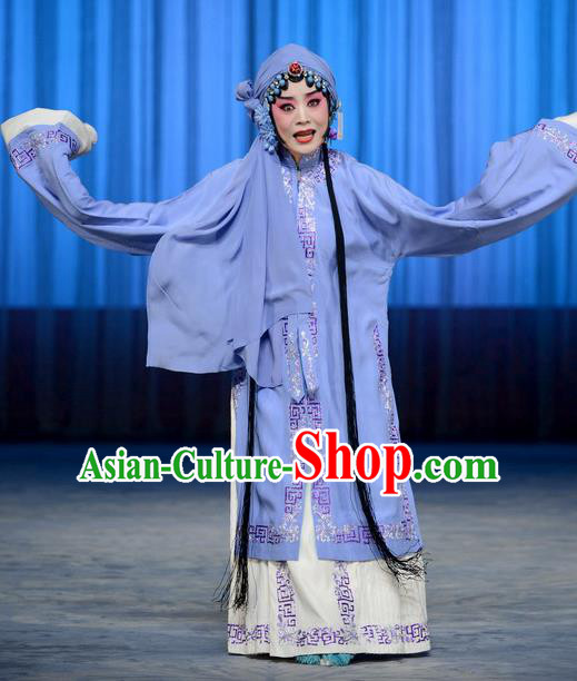 Chinese Beijing Opera Country Woman Apparels Costumes and Headdress The Unicorn Purse Traditional Peking Opera Distress Maiden Zhao Shouzhen Dress Garment