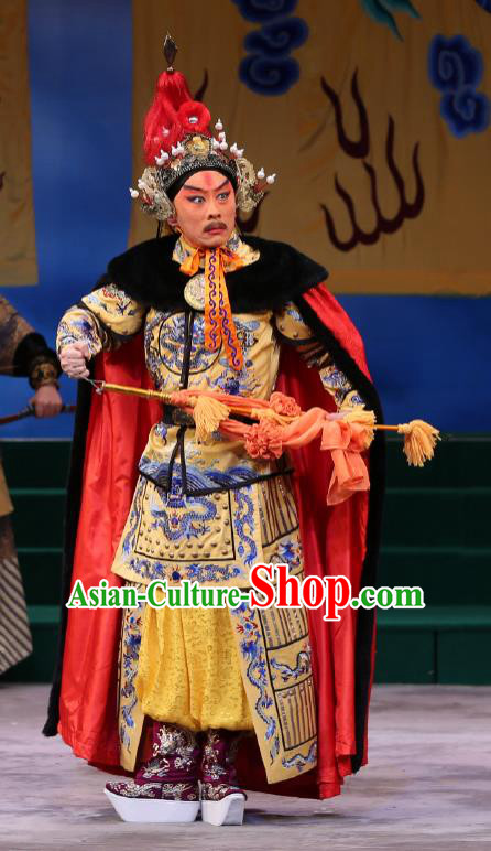 Kangxi Dadi Chinese Peking Opera Wusheng Garment Costumes and Headwear Beijing Opera Qing Dynasty Emperor Apparels Armor Clothing