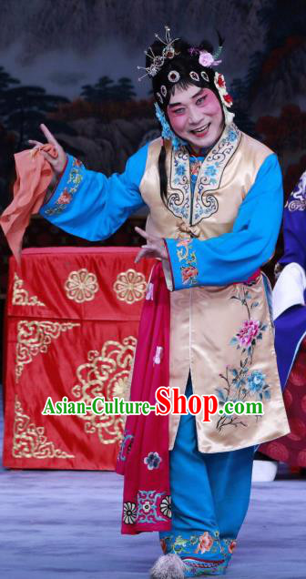 Chinese Beijing Opera Servant Girl Apparels Costumes and Headdress The Unicorn Purse Traditional Peking Opera Xiaodan Dress Garment