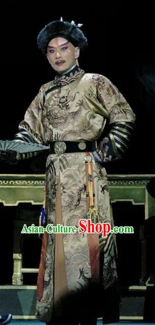 Kangxi Dadi Chinese Peking Opera Emperor Informal Garment Costumes and Headwear Beijing Opera Qing Dynasty Monarch Apparels Clothing