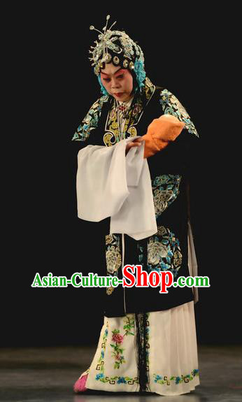 Chinese Beijing Opera Tsing Yi Apparels Costumes and Headdress Chu Palace Hen Traditional Peking Opera Dress Diva Ma Zhaoyi Garment