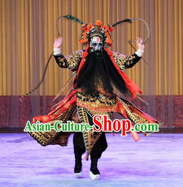 Qing Shi Mountain Chinese Peking Opera Military Officer Garment Costumes and Headwear Beijing Opera Wusheng Apparels General Kao Armor Suit Clothing